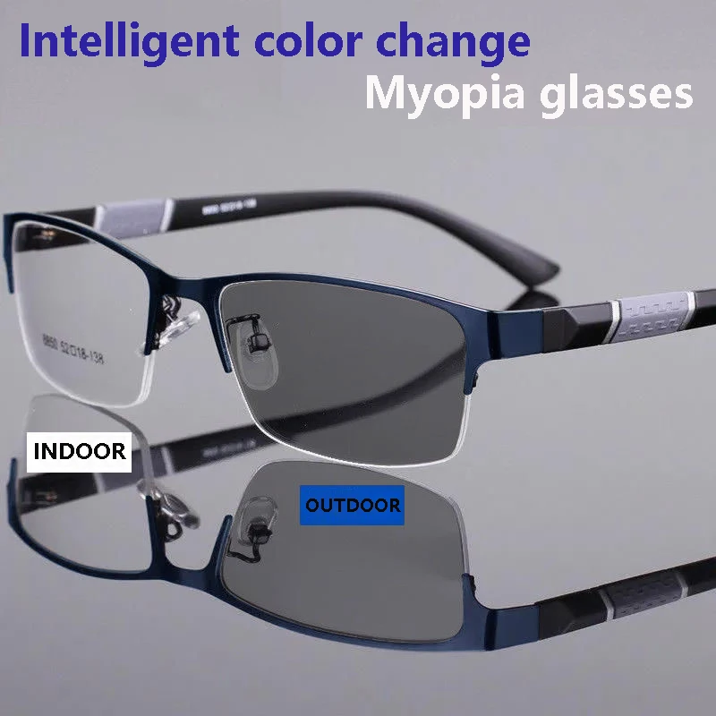Herren Vintage Business photo chrome Myopie Brille Halb rahmen Metall blaues Licht blockierende Brillen klassische UV-Sonnenbrillen – Detail 2
