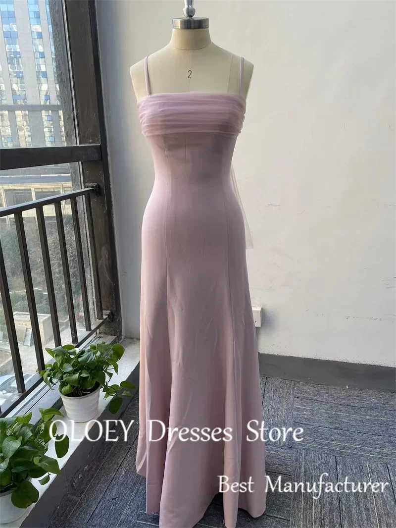 

OLOEY Elegant Blush Pink Long Evening Dresses Korea Lady Tulle Bolero Jacekt Stretch Satin Corset Formal Party Prom Gowns