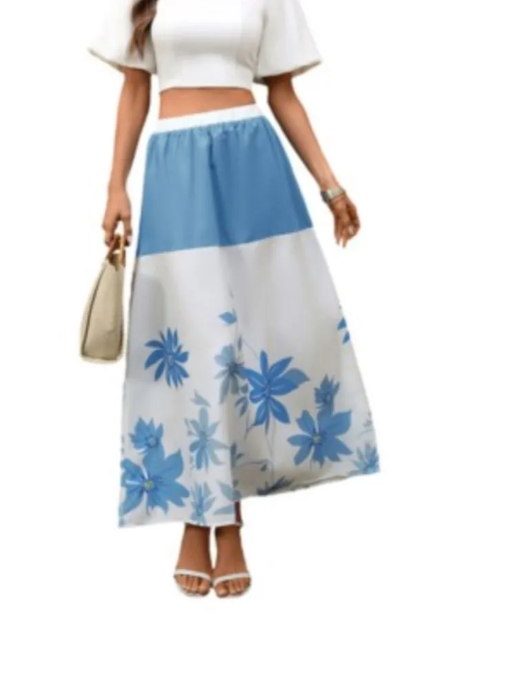 

Летняя контрастная юбка 2026 с принтом для женщин: повседневный простой стиль, элегантная женская одежда, А-силуэт, приталенная, модная, для отпуска