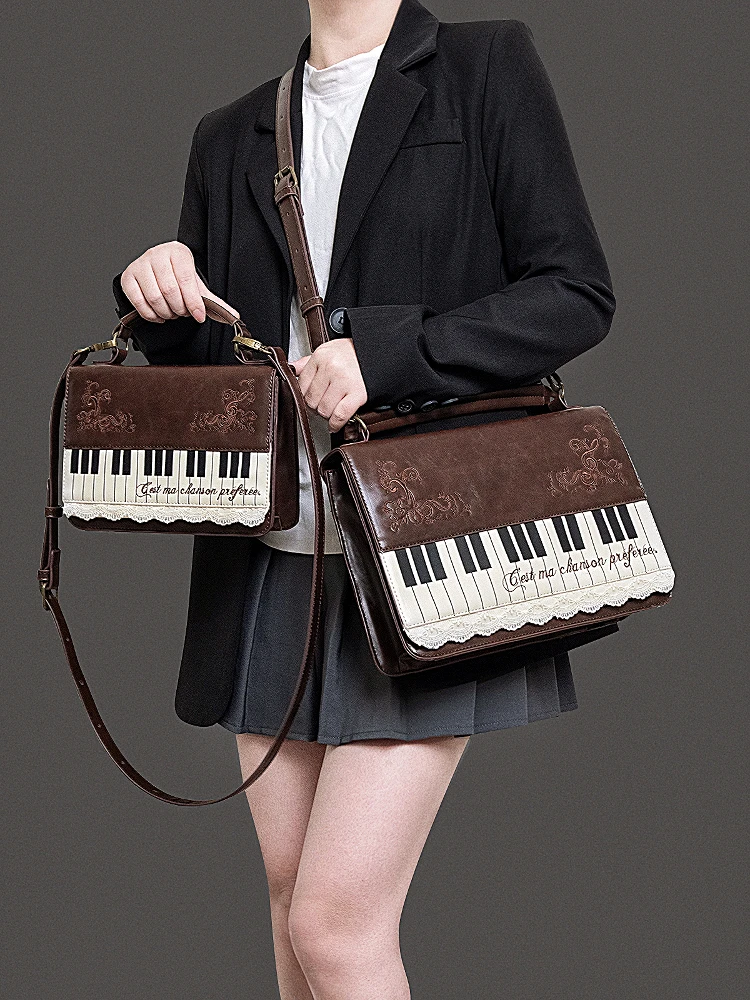 

Piano Embroidery Lace Mochila Hit Color Square Bag Simple Textured Backpack Vintage Literary Style Sac Femme Bags for Woman