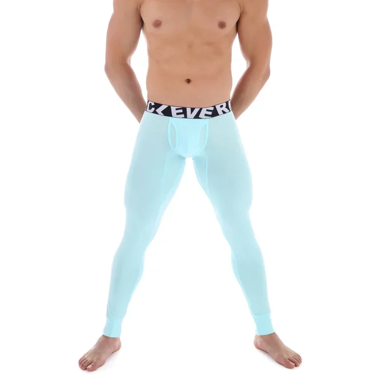 Men\'s Thermal Underwear Slim-Fit Pants Long Johns Modal Elastic U Pouch Side Opening Leggings Fitness Seamless Pajama Pants