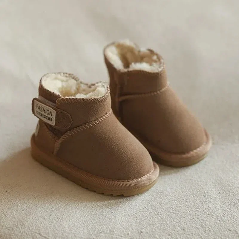 New Winter Baby Snow Boots Warm Plush Leather Toddler Shoes Fashion Boys Girls Anti-slip Rubber Sole Baby Sneakers Infant Boots