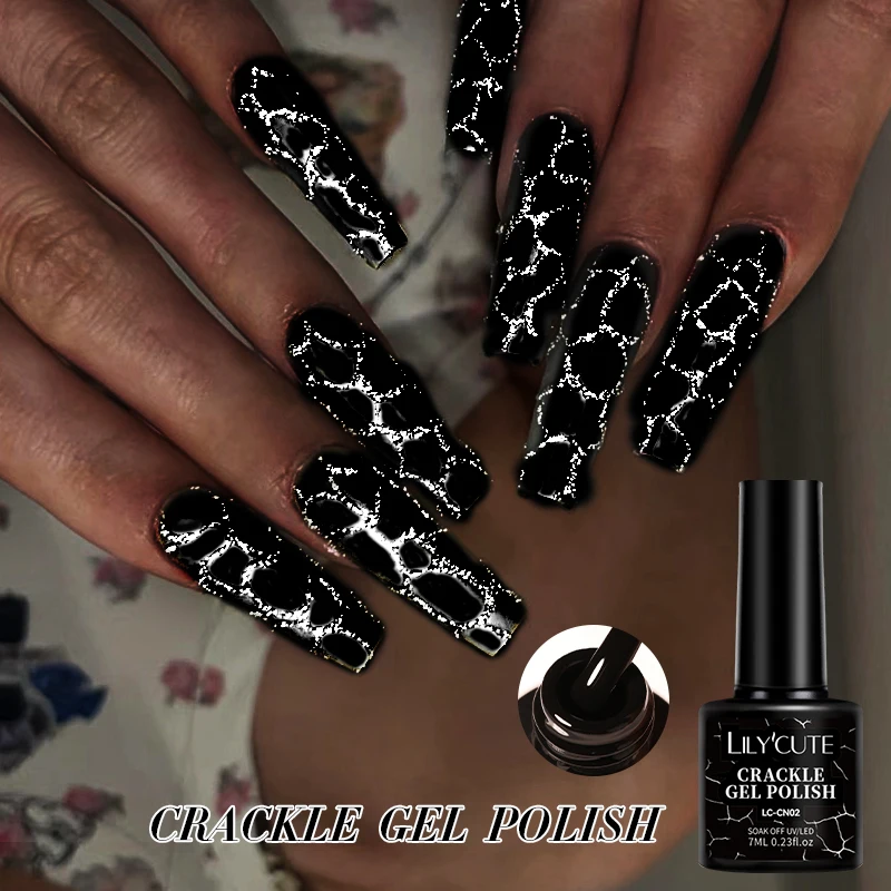 

LILYCUTE Crackle Gel Nail Polish Cracking Светоотражающий блестящий гель для ногтей Быстросохнущий полуперманентный Soak Off Nail Art Base Top Coat