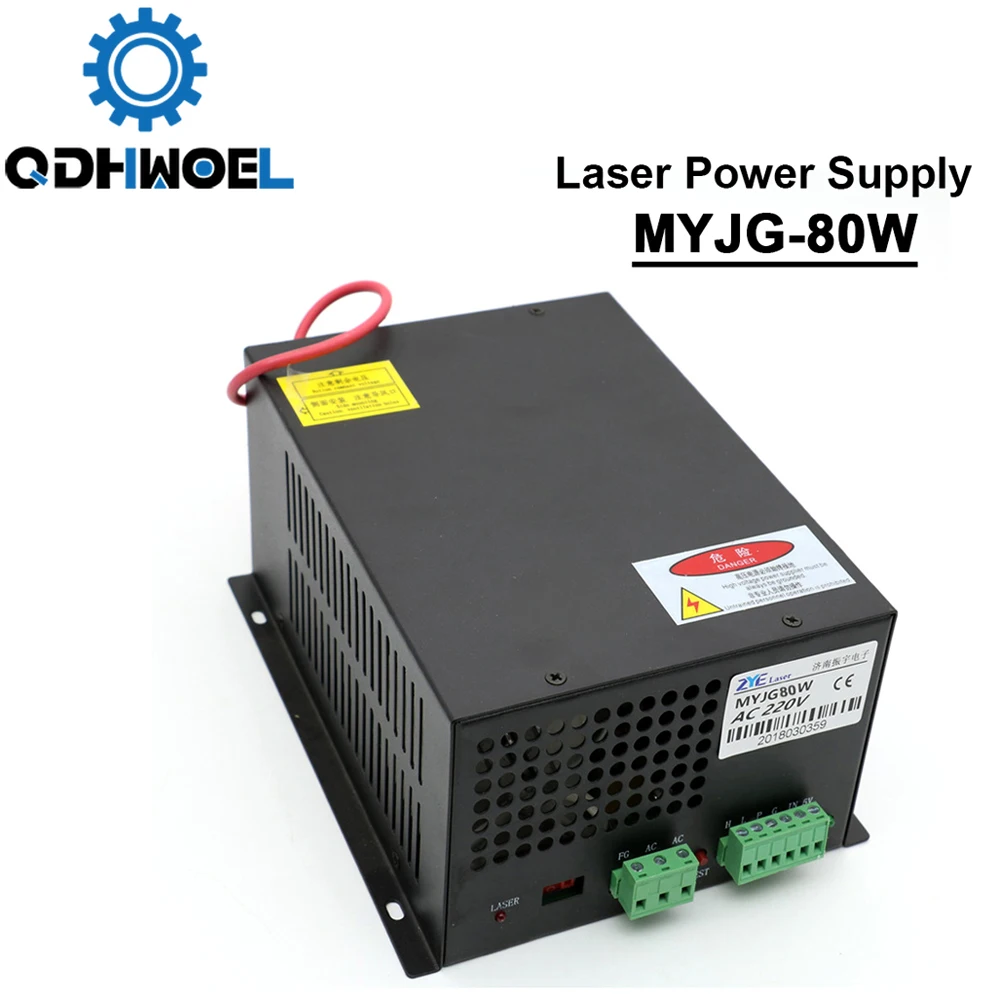 QDHWOEL 80W MYJG-80W CO2 Laser Power Supply 110V/220V for Laser Tube Engraving and Cutting Machine