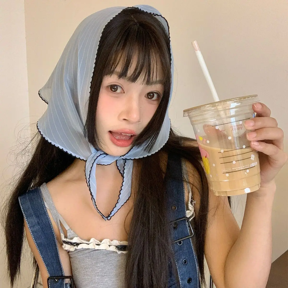 

Neckerchief Sweet Polka Dot Headband Turban Korean Fresh Small Scarf Striped Thin Triangular Hair Band Vacation