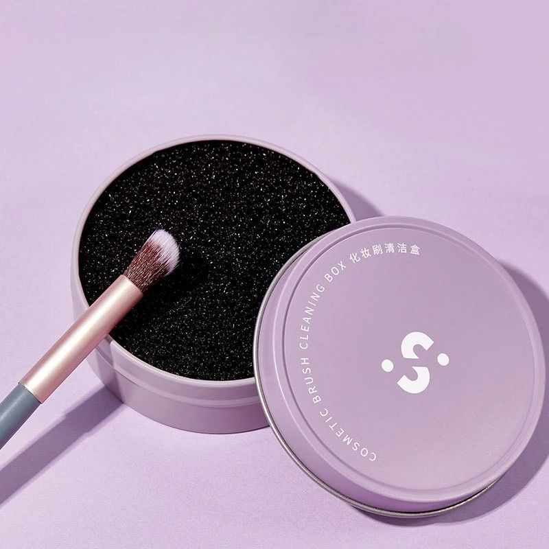 

Purple Makeup Brush Clean Box Quick Cleaning Sponge Brush No Clean Dry Cleaning Box Clean Excess Powder Makeup Brushes Cleaner