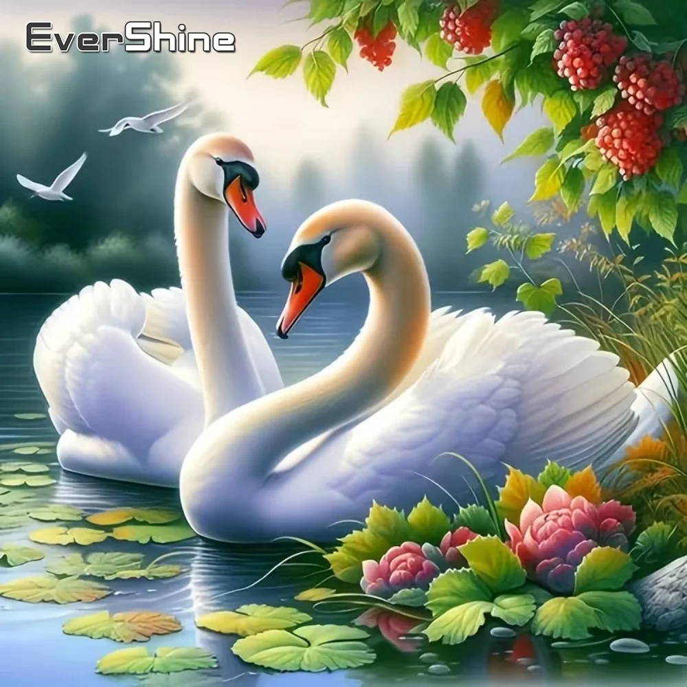 EverShine DIY Schwan-Diamantmalerei, Tierbild mit Strass-Stickerei, Blumen-Mosaik mit Vollquadrat-Bohrern, Heimdekoration