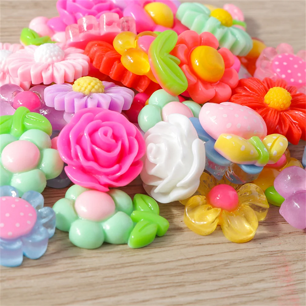 Tusember 15 Stück Mix Niedliche Blumen-Flatback-Harz-Cabochons Verzierungen DIY Scrapbooking für Mädchen Haarnadel Brosche Geburtstagsgeschenke – Detail 3