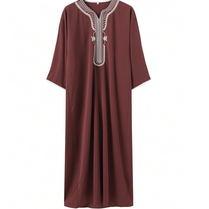 رداء رجالي عربي مسلم نمط عرقي مطرز على الطراز المغربي كاجوال تقليدي إسلامي ثوب طويل ثوب صلاة #4