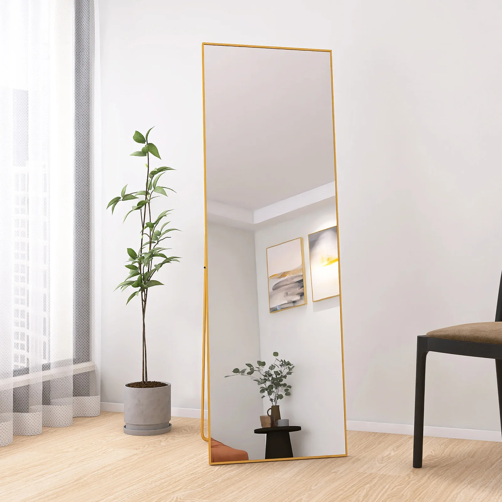 Toughened Glass Cosmetic Mirror Aluminium Alloy Frame Rectangle 1620*530 mm Golden