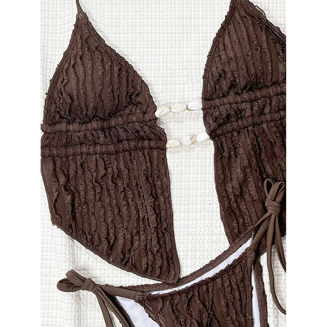 Gefalteter Tankini-Bikini, Damen-Badeanzug, zweiteiliges Bikini-Set, hoch geschnittener Badeanzug, Badebekleidung, Modell V7154C. – Detail 11
