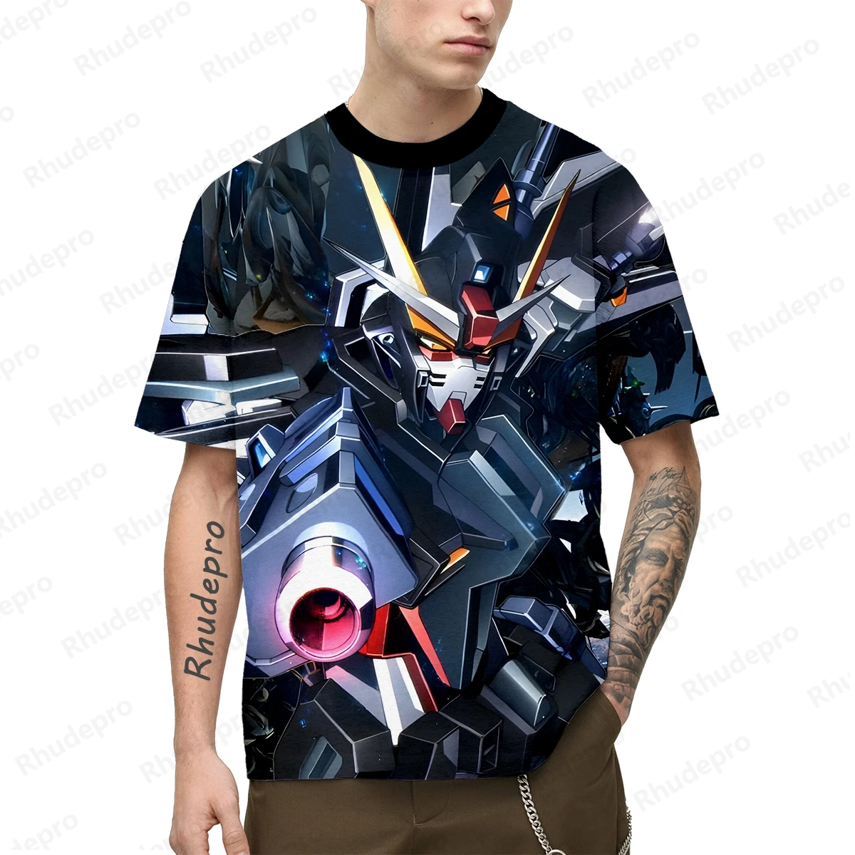 Camiseta masculina Gundam Trend, roupas de grandes dimensões, tops curtos de cosplay, Hip Hop, Y2K, 100 a 5XL, novo, 2024