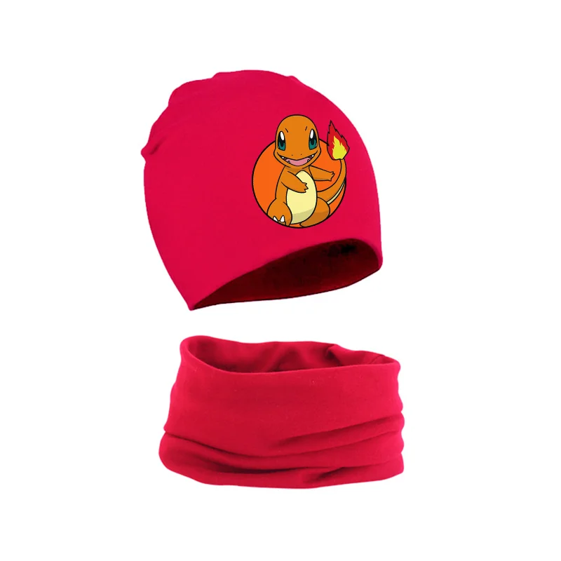 Pikachu Winter Hat Pokemon Shield SET Candy Color Soft Woolen Cap Collar Suit Baby Winter Warm Cold-proof Wool Children Present