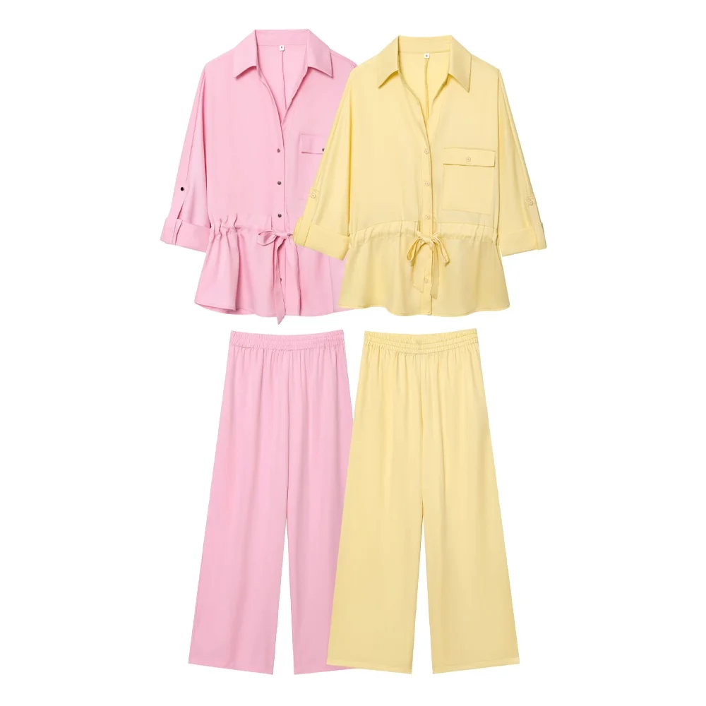 

women's hunting outfit style lapel long sleeved shirt long pants spring/summer new casual women's clothing