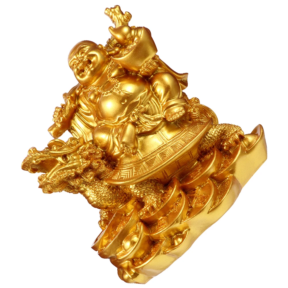 

Resin Maitreya Buddha Figurine Golden Decoration Desktop Statue Office Bookshelf Ornament Retro Craft