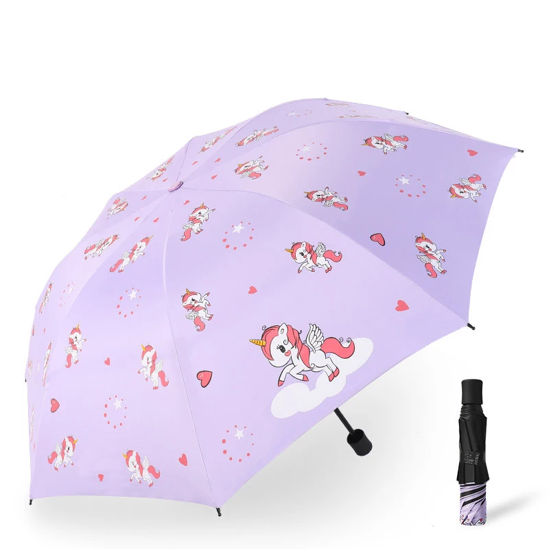 Automatic Umbrella Pink and Purple Unicorns Lovely Umbrella  Shade Umbrellas UV Blocking Rain and Wind Automatic Umbrella