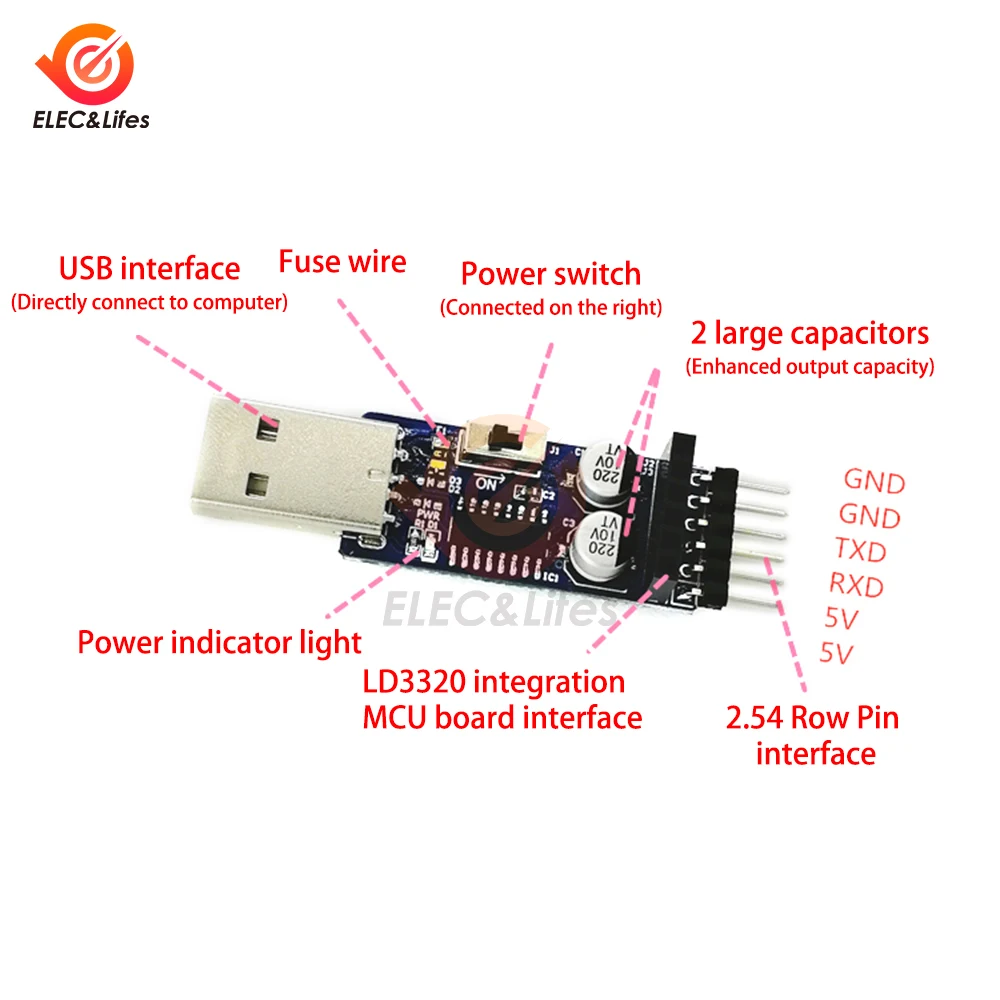 1Pcs USB to TTL Module STC Downloader Serial Port Debugging Module CH340C With Pin Bank For Arduino