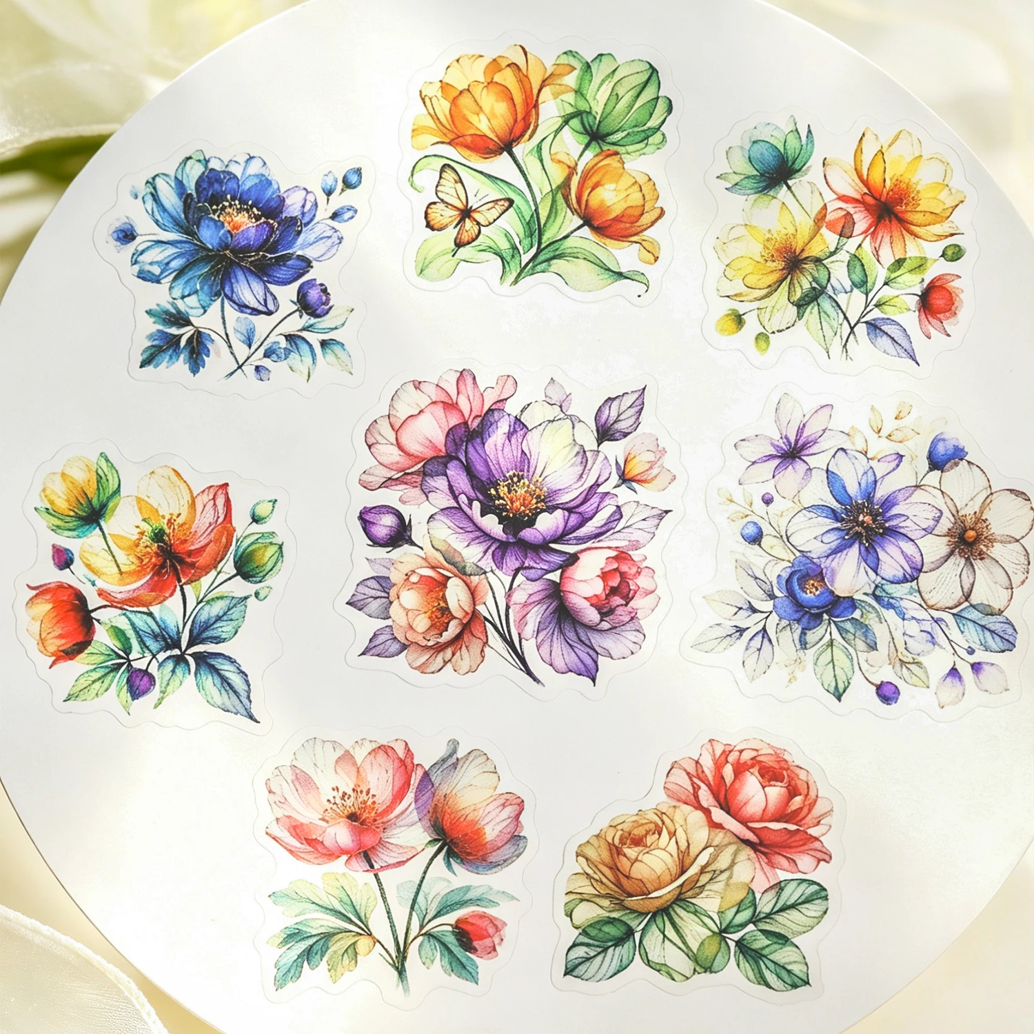 Vintage Colorful Flower Smudge Landscape PET Sticker Creative DIY Journal Material Collage Scrapbooking Stationery