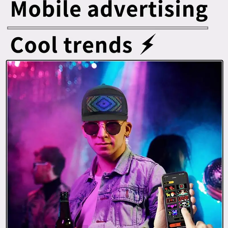 Grappige Led Hoeden Bewerkbare Cool Hat Verwijderbaar Scherm Eenvoudig Toe Te Passen Mobiele App Control Hat Voor Hiphop Street Dance Dj Kostuums