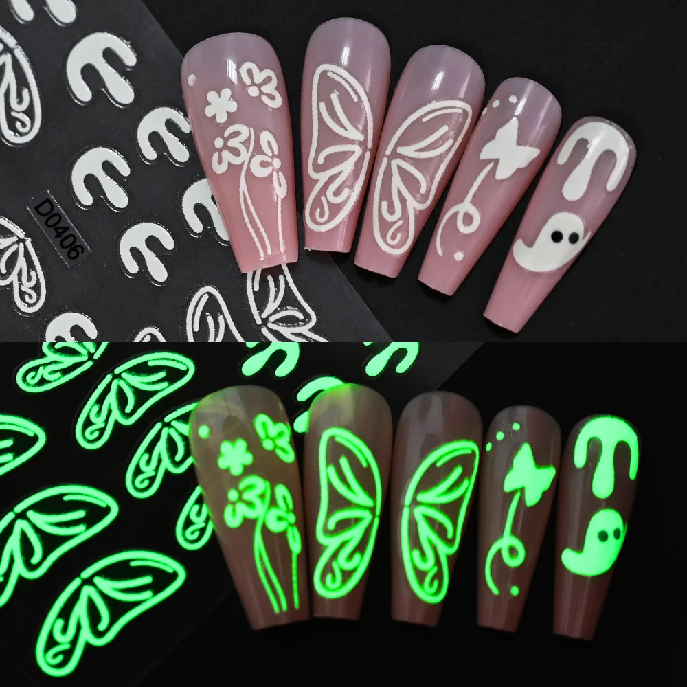 3D Halloween Ghost leuchtende Nail Art Aufkleber schwarze Fledermaus Spinnennetz Design Nagel kleber Aufkleber leuchten in dunklen Dekoration Aufkleber