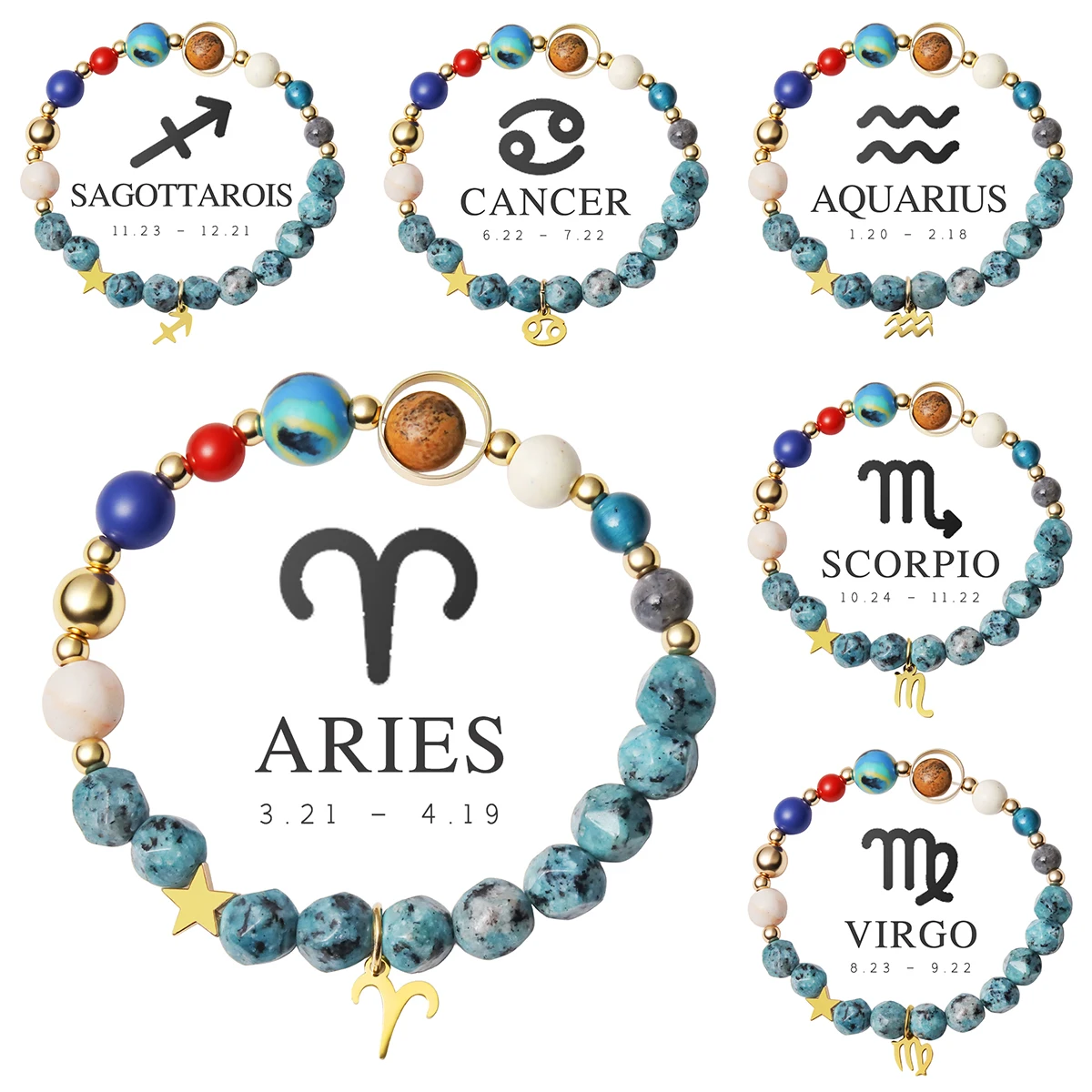 

Hot Selling Universe Galaxy Eight Planets Bracelet Solar System Guardian Stars Natural Stone Beads Twelve Zodiac Sign Bracelet