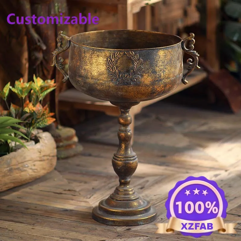 Factory Direct 2026 Industrial wind metal floor-to-ceiling flower pot ornament goblet foreign trade handicraft vase removable