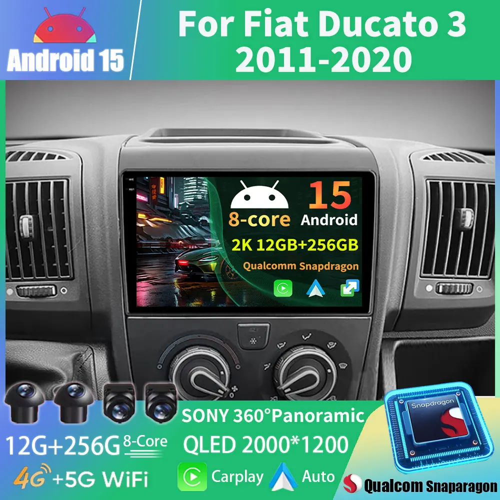 Android 15 Car Radio For Fiat Ducato 3 2006 - 2022 Carplay Auto Multimedia Stereo Player GPS Navi BT 360 Camera 4G WIFI QLED DSP