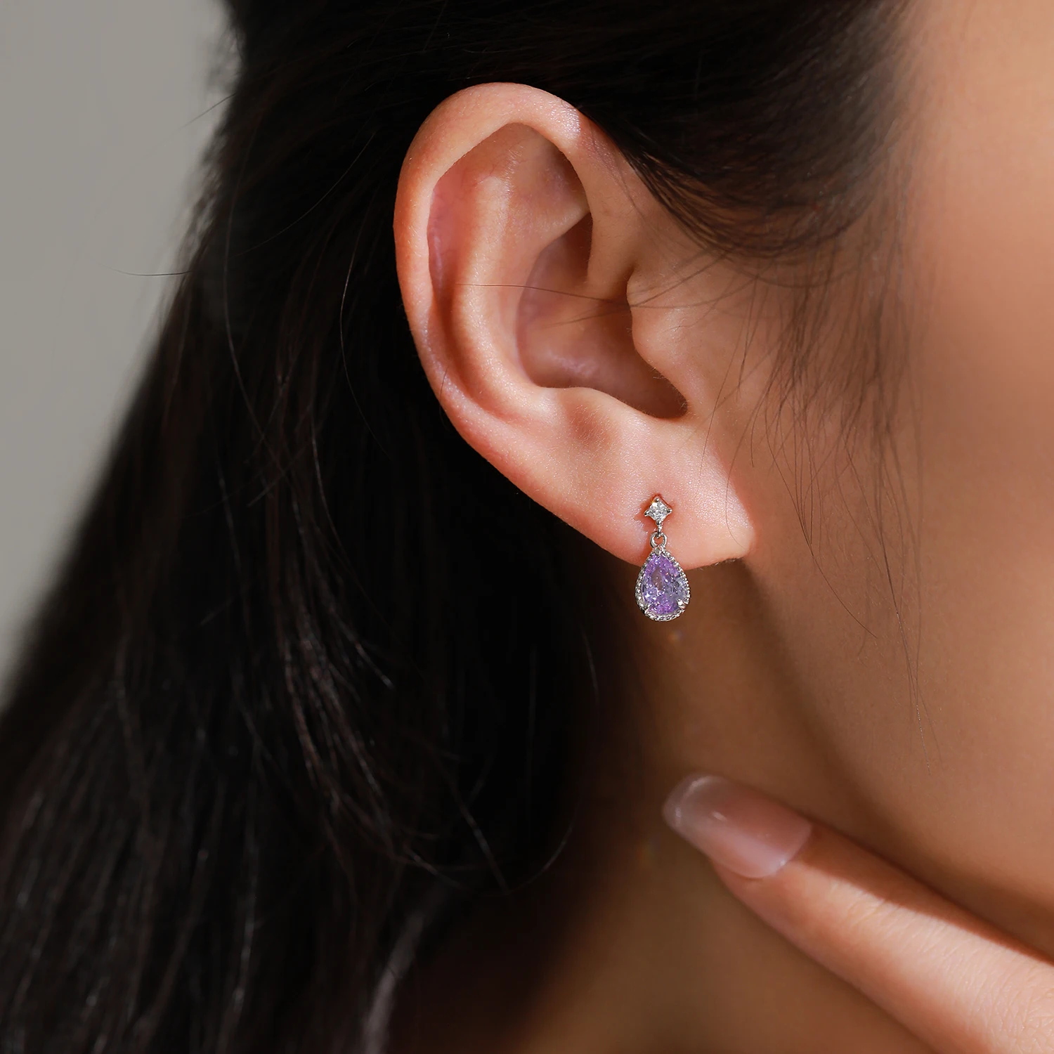 

Ailmay 925 Sterling Silver Lavender Water Drop Zircon Dangle Earrings For Women Temperament Wedding Trend Jewelry