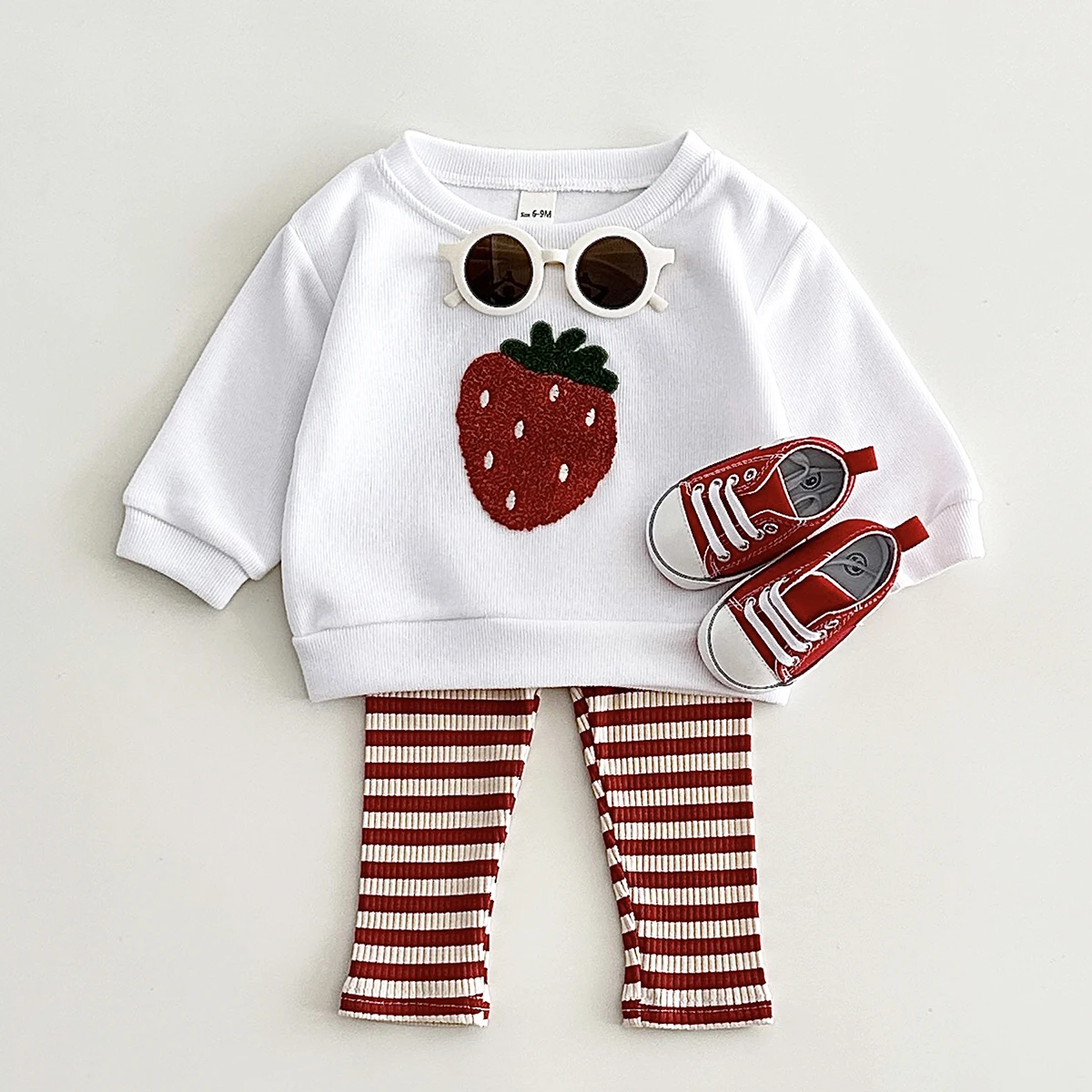 Autumn Baby Girl Clothing Infant Suit Toddler Boys Long Sleeved Pullover Shirt Cotton Newborn Baby Clothes Fruit Embroidery