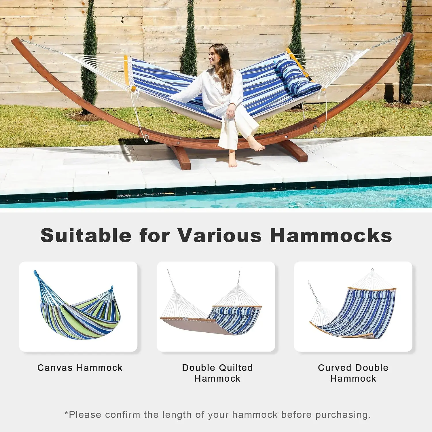 13.6ft Curved Wood Hammock Stand Outdoor Patio Garden 400lb Capacity Brown, Customized
