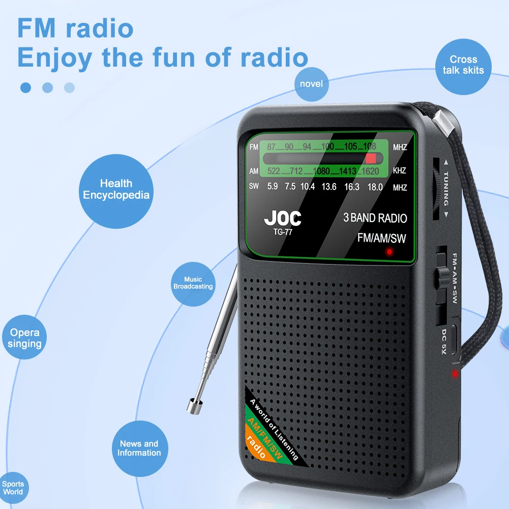 

Compact Emergency Rechargeable Pocket Radio with FM AM SW Built-in Speaker and HD Display for Elderly Users