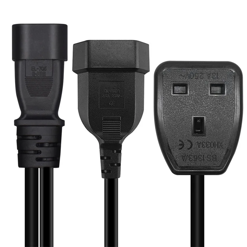 IEC 320 C14 تمديد كابل المقبس المملكة المتحدة التوصيل PDU UPS كابل الاتحاد الأوروبي 4.0 مللي متر سلك الطاقة 0.3 متر تحويل خط مزدوج Y سبليت موصل