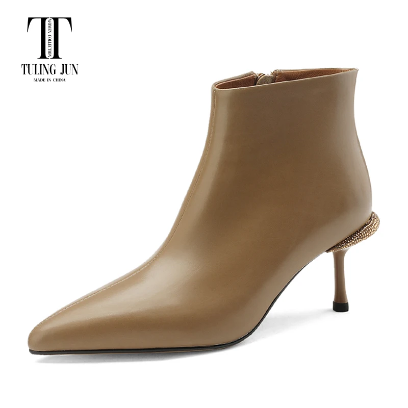 

TULING JUN Winter 2023 Concise Famale Pointed Head Modern Ankle Boots High Thin Heels Mature Shoes For Womens Elegant