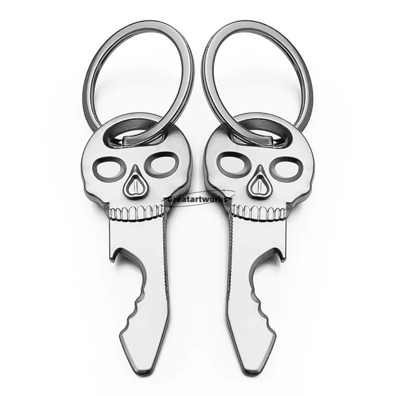 2pcs Mini Skull Bottle Opener with Keychain Ring Outdoor Party Gaskets Camping Gothic Style Gifts Multi-use Saw Edges Tools EDC