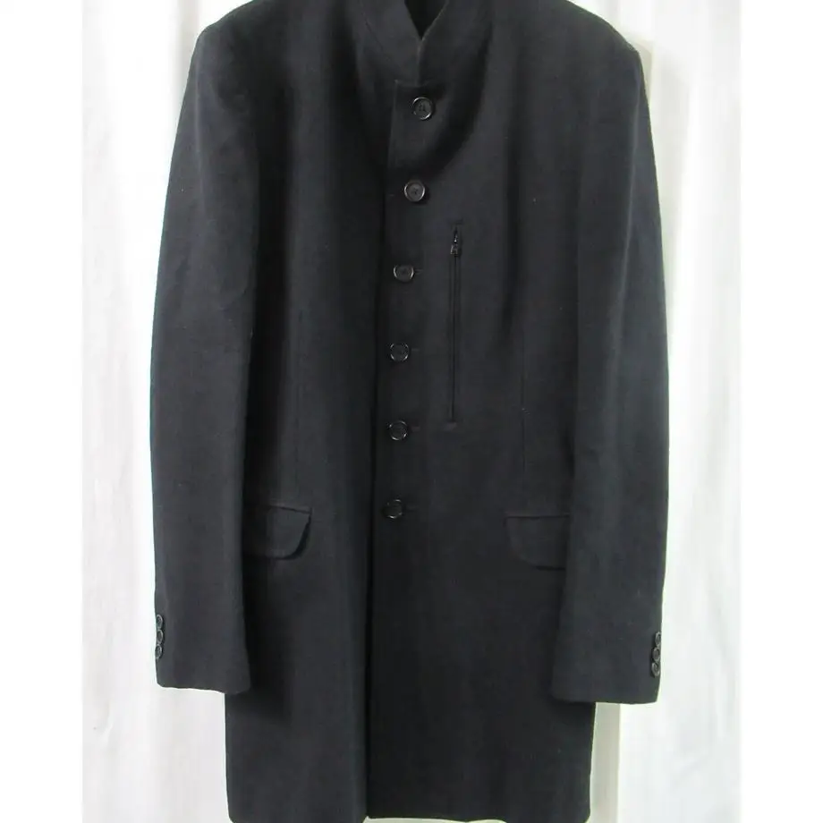 TOP-YAMAMOTO ® Casual Stand-Up Collar Wool Coat - Men's Mid-Length Dark Gray Single-Button Jacket - High-end