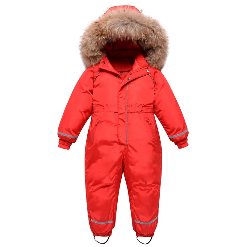 2024 Russian Children Boys Winter Overalls Waterproof Real Fur Thick Warm Girls Down Jacket 3-10 Years Kids Jumpsuit Snowsuit