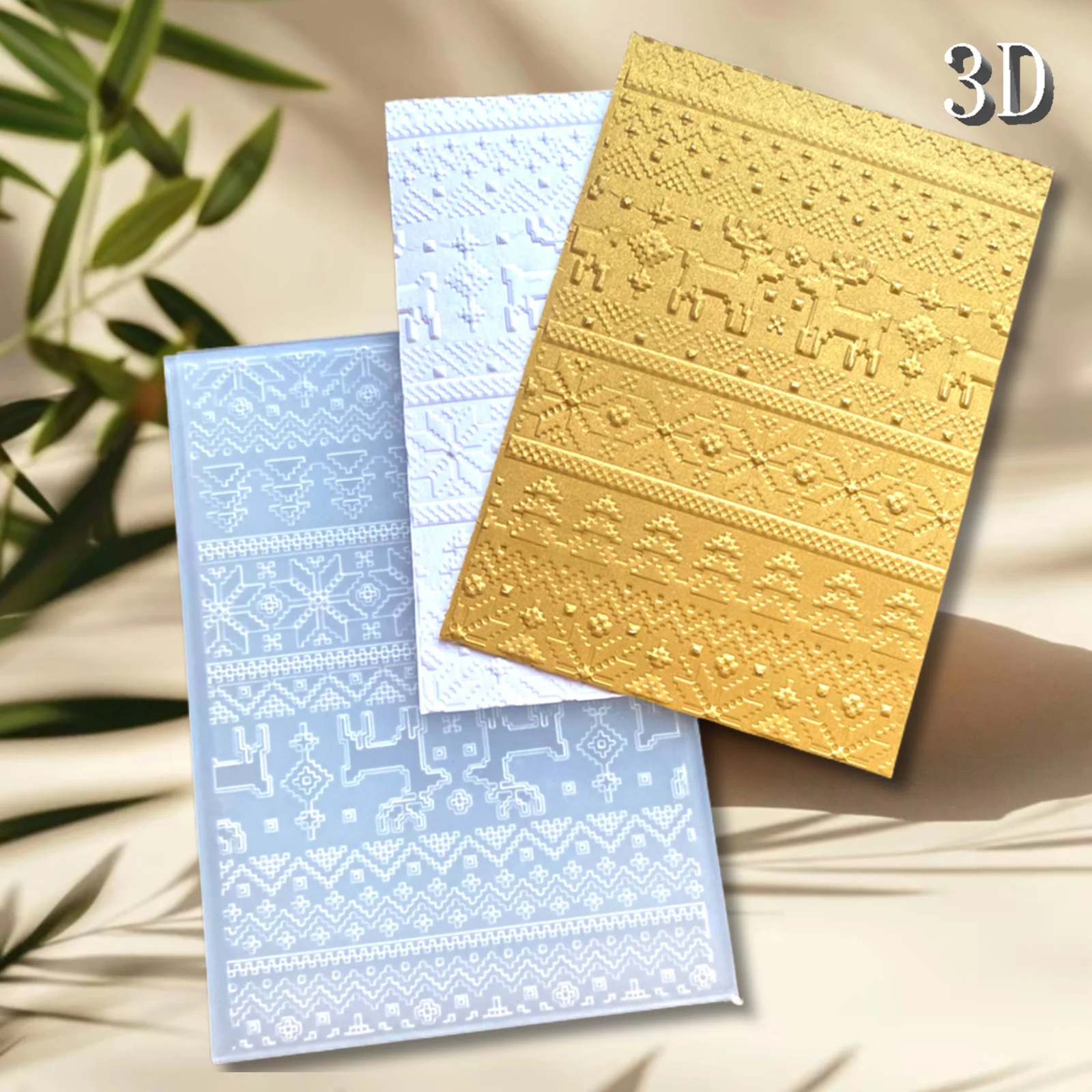 Elegante Rentier- und Schneeflocken: 3D-geprägter Ordner mit Pixelkunstmuster, geeignet für Scrapbooking, Kartenherstellung und DIY-Bastelarbeiten –