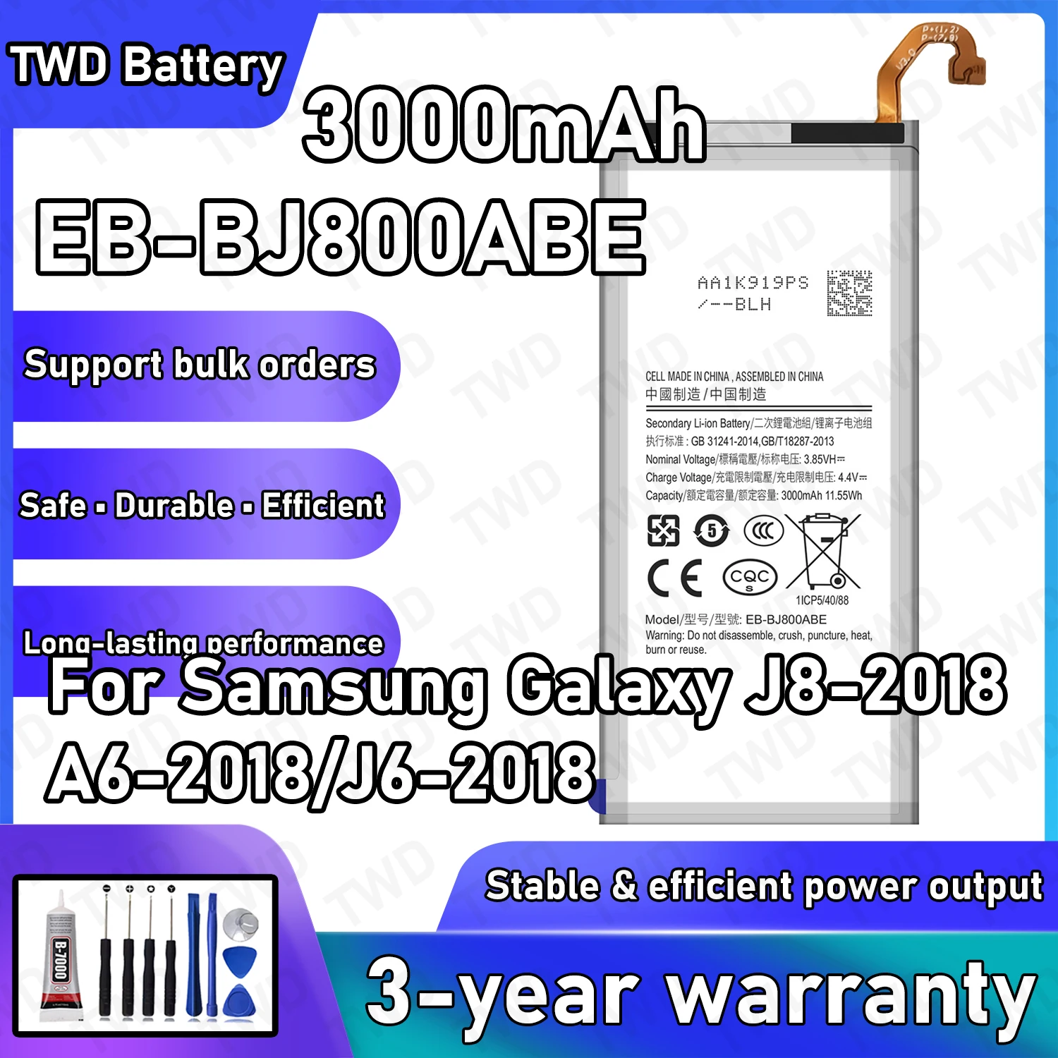

EB-BJ800ABE Large capacity Battery For Samsung Galaxy J8-2018/A6-2018/J6-2018 Batteries New High Quanlity+Free Tools