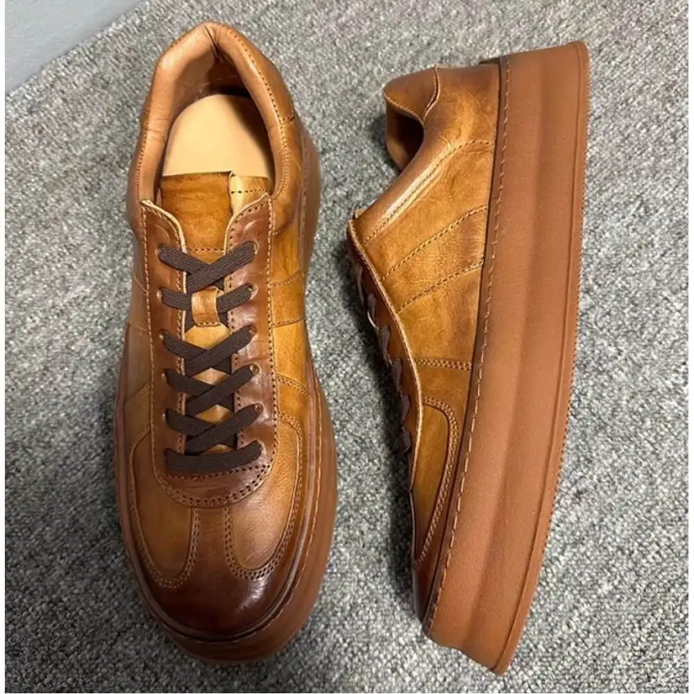 Handcrafted Cognac Leather Retro Sneaker – Premium Comfort, Classic Style for Modern Gentlemen