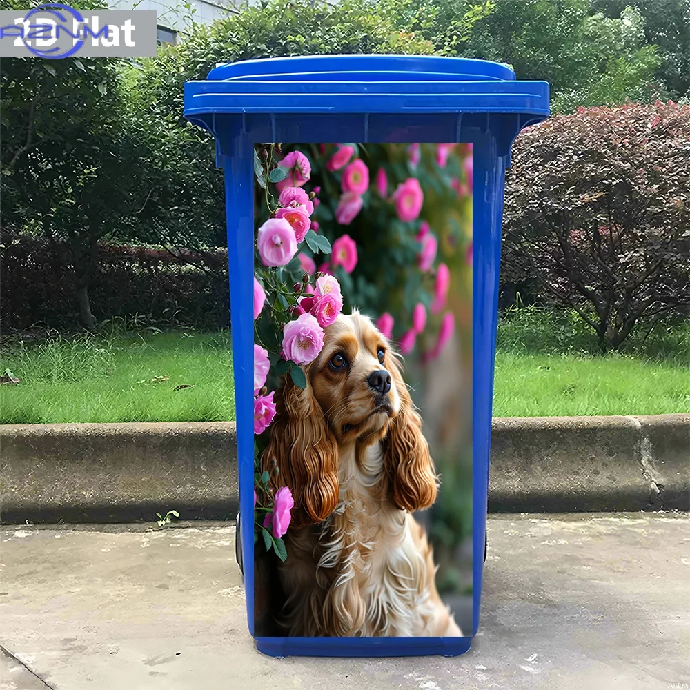 1pc Vibrant Pink Roses-Adorned Cocker Spaniel Design, Waterproof Removable PVC Stickers for Trash Cans, Wall Art, Home Decor,