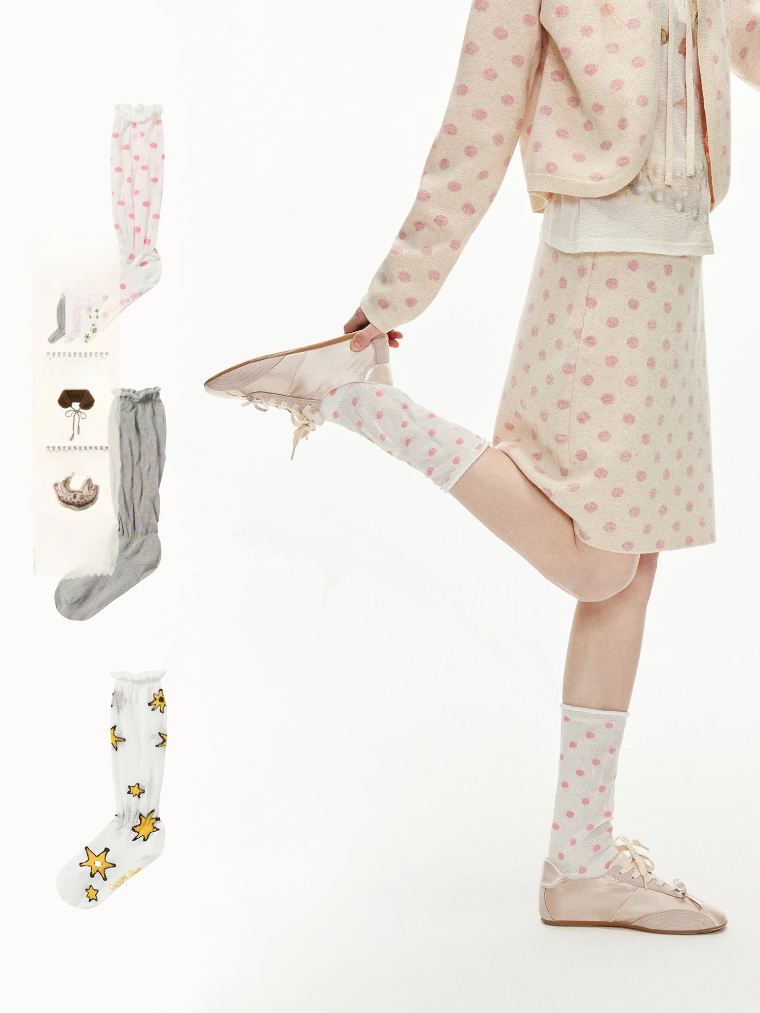 Outthe Blue Polka Dot Star Bubble round Soft Comfortable Mid-Calf Socks Women's Personality Cotton Blend Stretchy Socks