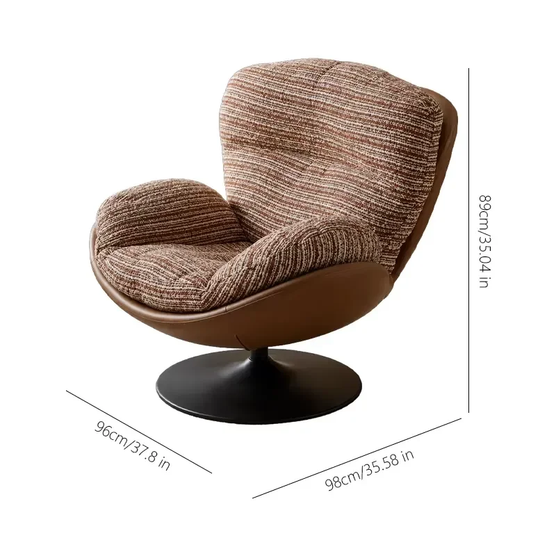 Mid-Century Reddish-Brown Striped Swivel Accent Chair Curved Enveloping Leisure Lounge Chair for Living Room & Bedroom