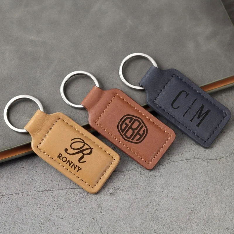 Laser Engrave Car Keyring Custom LOGO Keychain Blank  Holder Personalize Company Name for Men and Women Leather Hotel Key Chain