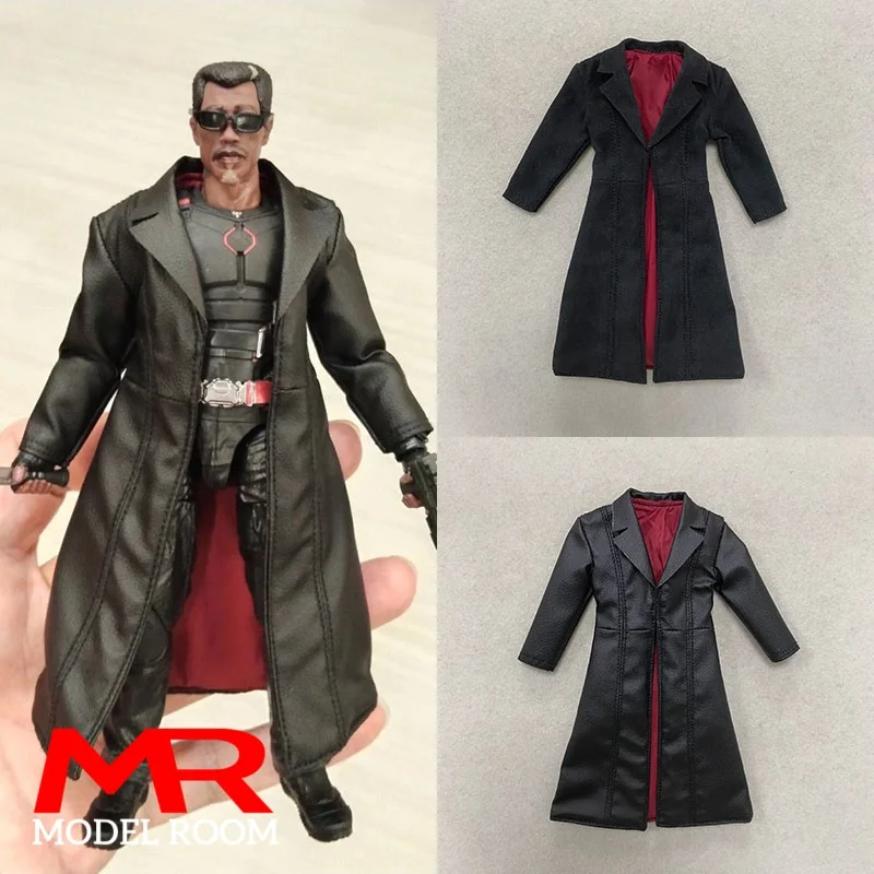1/12 Scale Male Black Long Leather Coat Fabric Windbreaker Clothes Model Fit 6 inch Notaman Mezco Soldier Action Figure Body