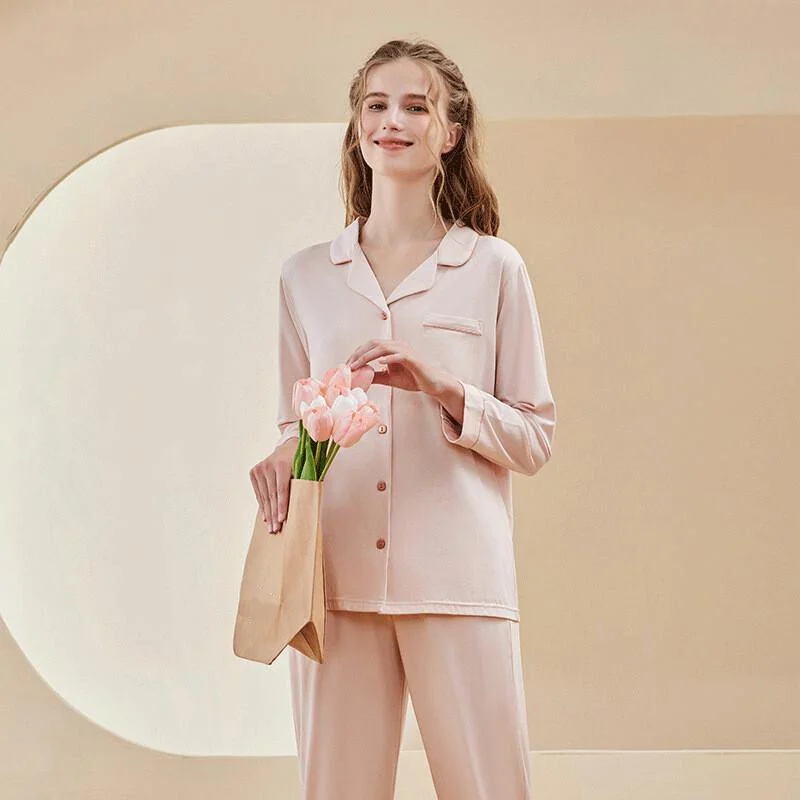 

Modal cotton sleepwear women's spring and autumn casual and comfortable set, long sleeved long pants home wear two-piece set