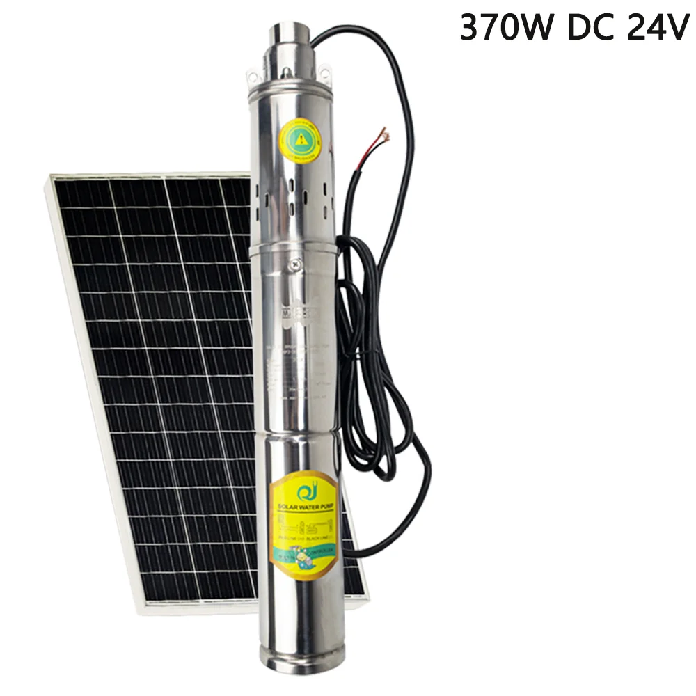 Imagem -02 - Sistema Solar dc Profundo Bem Bomba Fluxo com Controlador Mppt Aço Inoxidável Bomba Submersível para Agricultura 370w 24v t s