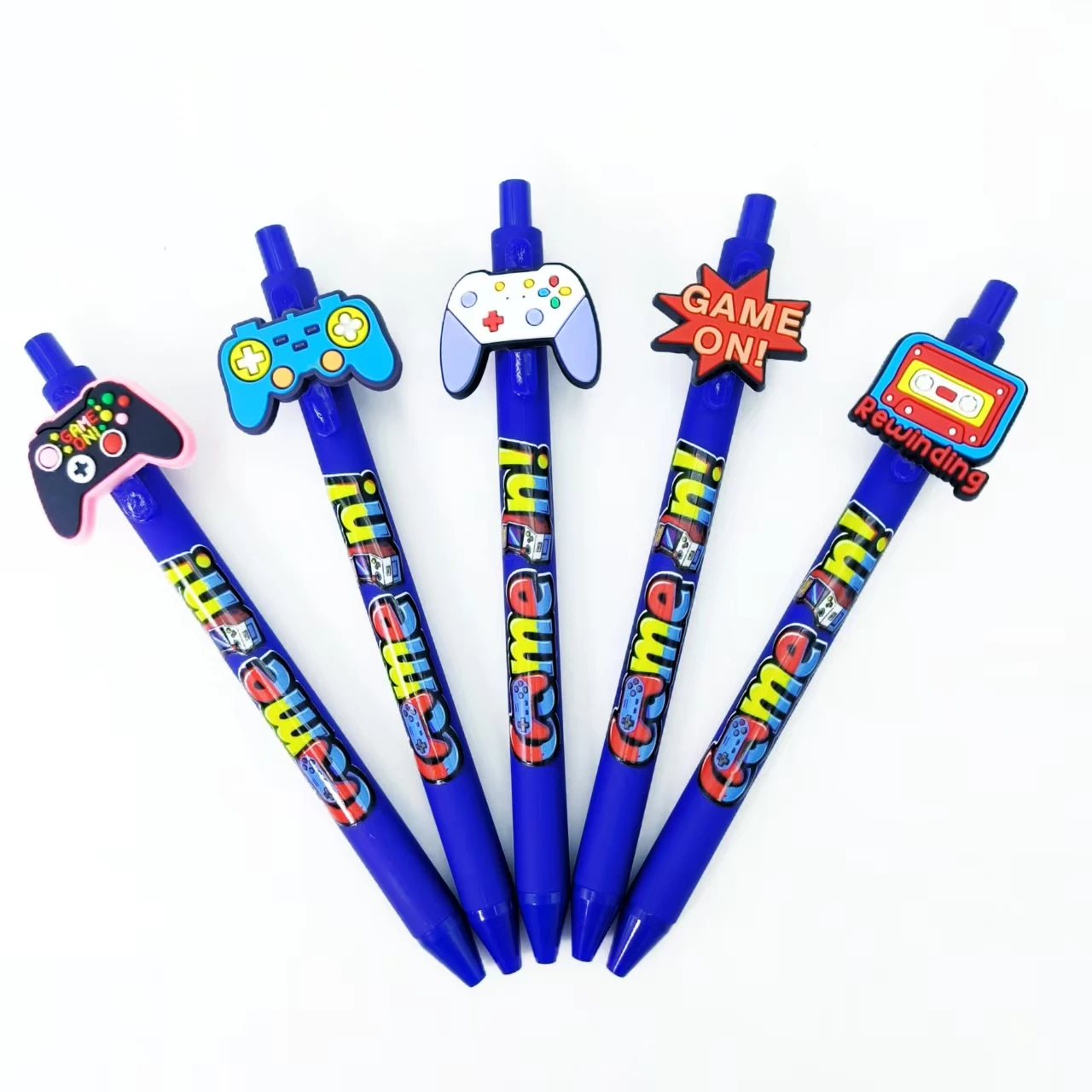 8/16 pezzi di attrezzature da gioco design stampa patch pen blu intenso portapenne serie penna a sfera scrittura stampa penna neutra