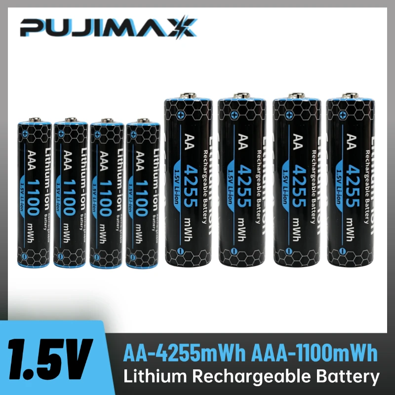 PUJIMAX AA 4255mWh AAA 1100mWh 1.5V High Capacity Lithium‑ion Batteries  for Remote Control Toy Battery Light Fast Charging