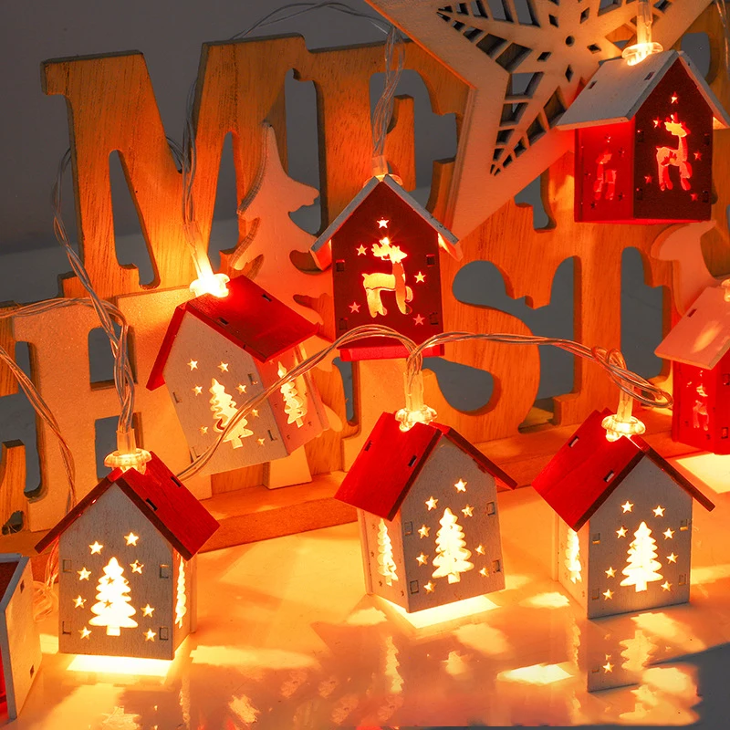 

Christmas Wooden House LED String Light Xmas Tree Hanging Ornament 2024 Christmas Decoration For Home Kids New Year Gift Navidad