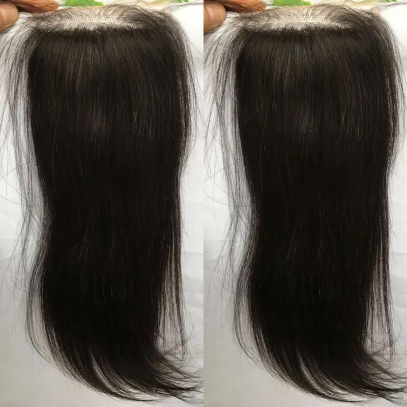 Base de seda con cierre de encaje para mujer, cabello humano virgen brasileño, liso, Color negro Natural, pieza Frontal libre, 4x4 pulgadas